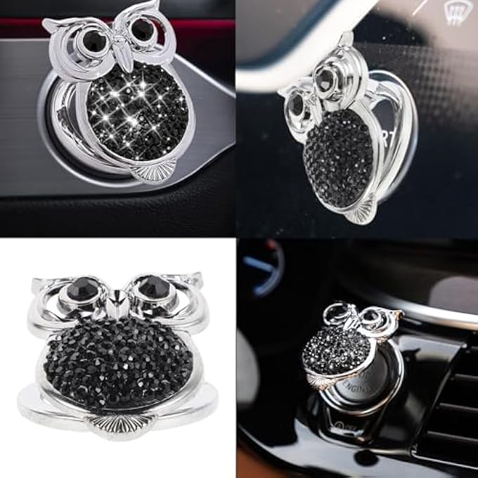 Duomama Black Rhinestone Owl Car Push Start Button Cover  Cute Bling Decor Interior Decoration Sticker - Image 5