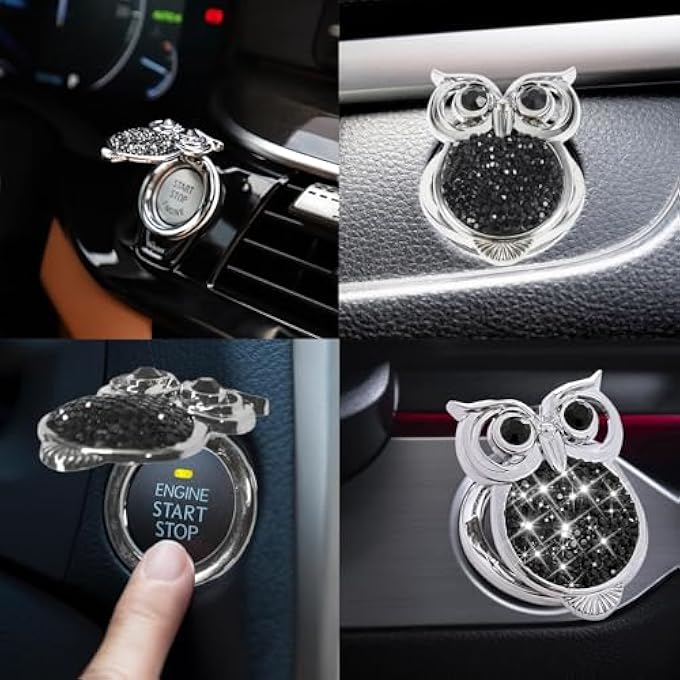Duomama Black Rhinestone Owl Car Push Start Button Cover  Cute Bling Decor Interior Decoration Sticker - Image 3