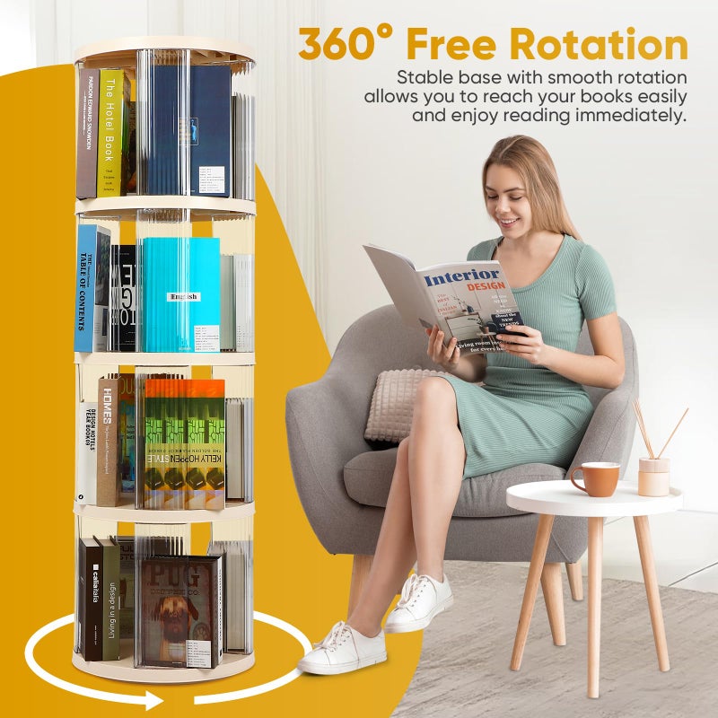 FAHKNS 4 Tier Rotating Bookshelf,360Â° Revolving Bookcase Tower,Clear Acrylic Round Book Shelf for Small Space,Suitable for Spinning Bookshelf Tower in Bedroom, Living Loom, Office - Image 5