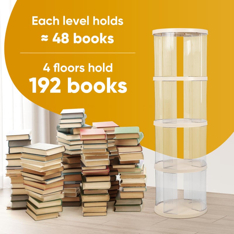 FAHKNS 4 Tier Rotating Bookshelf,360Â° Revolving Bookcase Tower,Clear Acrylic Round Book Shelf for Small Space,Suitable for Spinning Bookshelf Tower in Bedroom, Living Loom, Office - Image 4