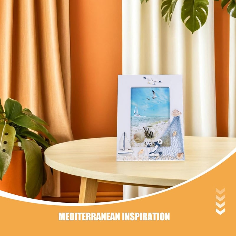 2pcs Retro Wooden Photo Frames Coastal Ocean Theme Tabletop Picture Holders Blue Mediterranean Style Family Desk Display - Image 3