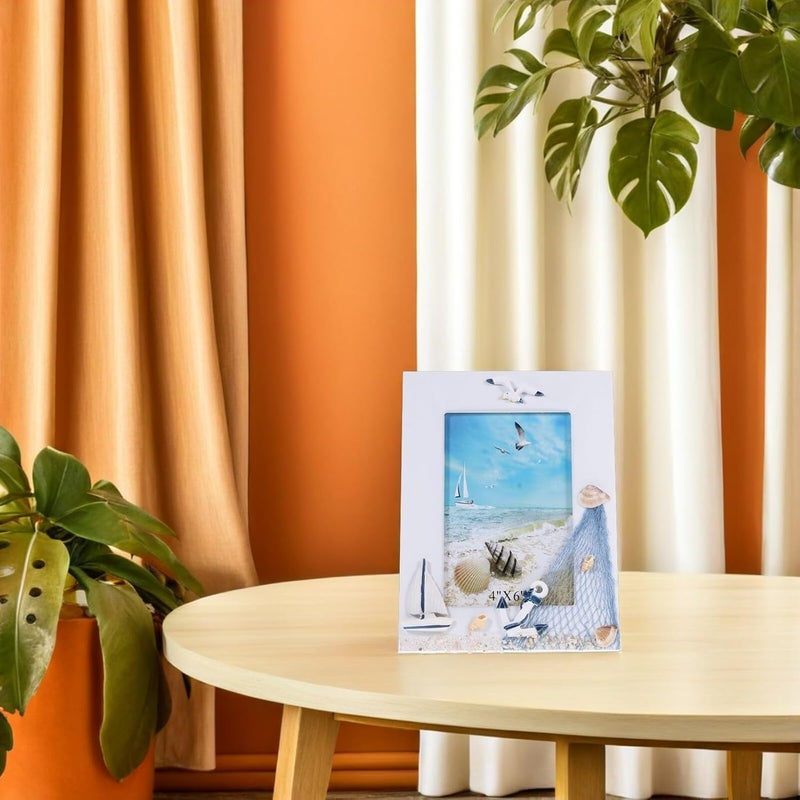 2pcs Retro Wooden Photo Frames Coastal Ocean Theme Tabletop Picture Holders Blue Mediterranean Style Family Desk Display - Image 4