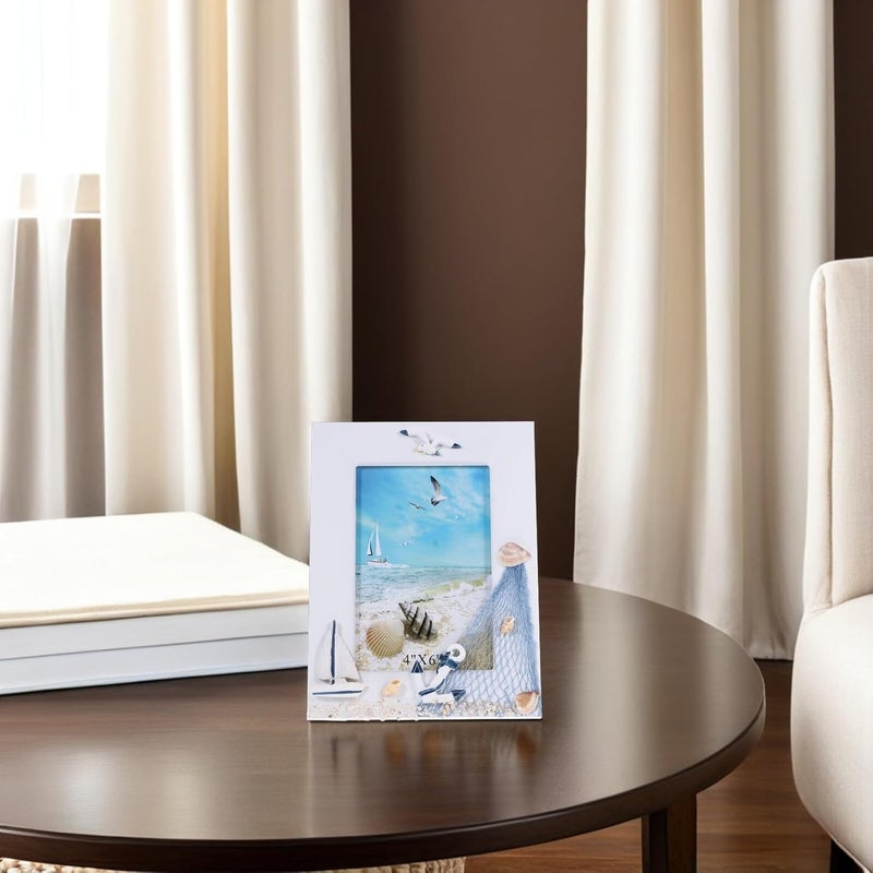 2pcs Retro Wooden Photo Frames Coastal Ocean Theme Tabletop Picture Holders Blue Mediterranean Style Family Desk Display - Image 5