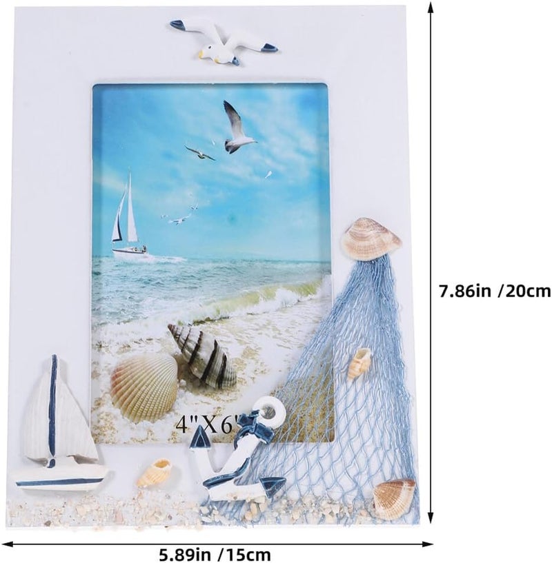 2pcs Retro Wooden Photo Frames Coastal Ocean Theme Tabletop Picture Holders Blue Mediterranean Style Family Desk Display - Image 2