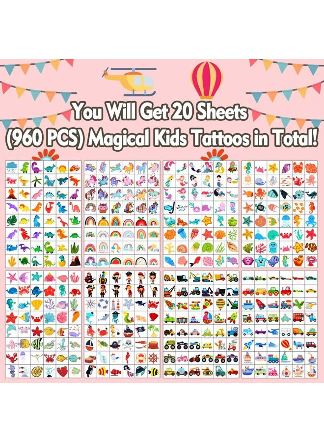 Partywind 960 PCS Individually Wrapped Tattoos for Kids Bulk, Cute Temporary Tattoo Stickers for Birthday Party Supplies Favors, Fake Tattoos for Kids Christmas Games (20 Sheets) - Image 2