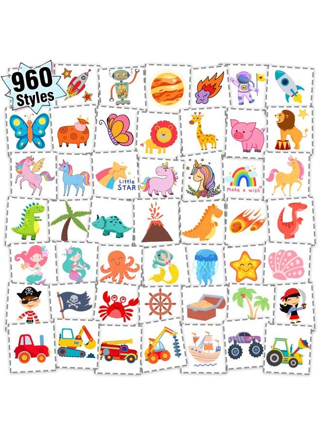 Partywind 960 PCS Individually Wrapped Tattoos for Kids Bulk, Cute Temporary Tattoo Stickers for Birthday Party Supplies Favors, Fake Tattoos for Kids Christmas Games (20 Sheets) - Image 1
