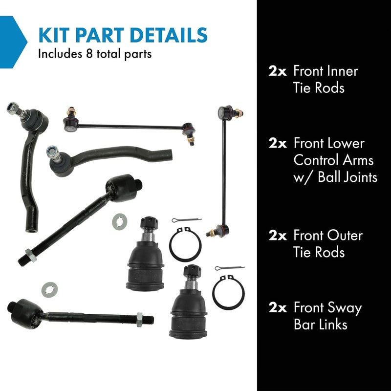 TRQ Front Steering & Suspension Kit Ball Joint Sway Bar Stabilizer Link Tie Rod Compatible with 2001-2005 Acura MDX 2003-2005 Honda Pilot - Image 2