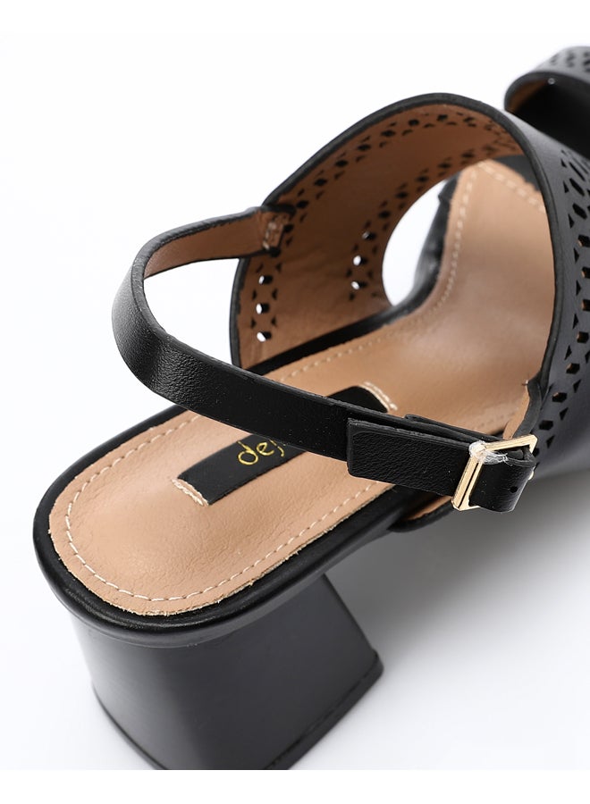 ديجافو صندل بكعب مثقوب وإبزيم للإغلاق - أسود - Image 4