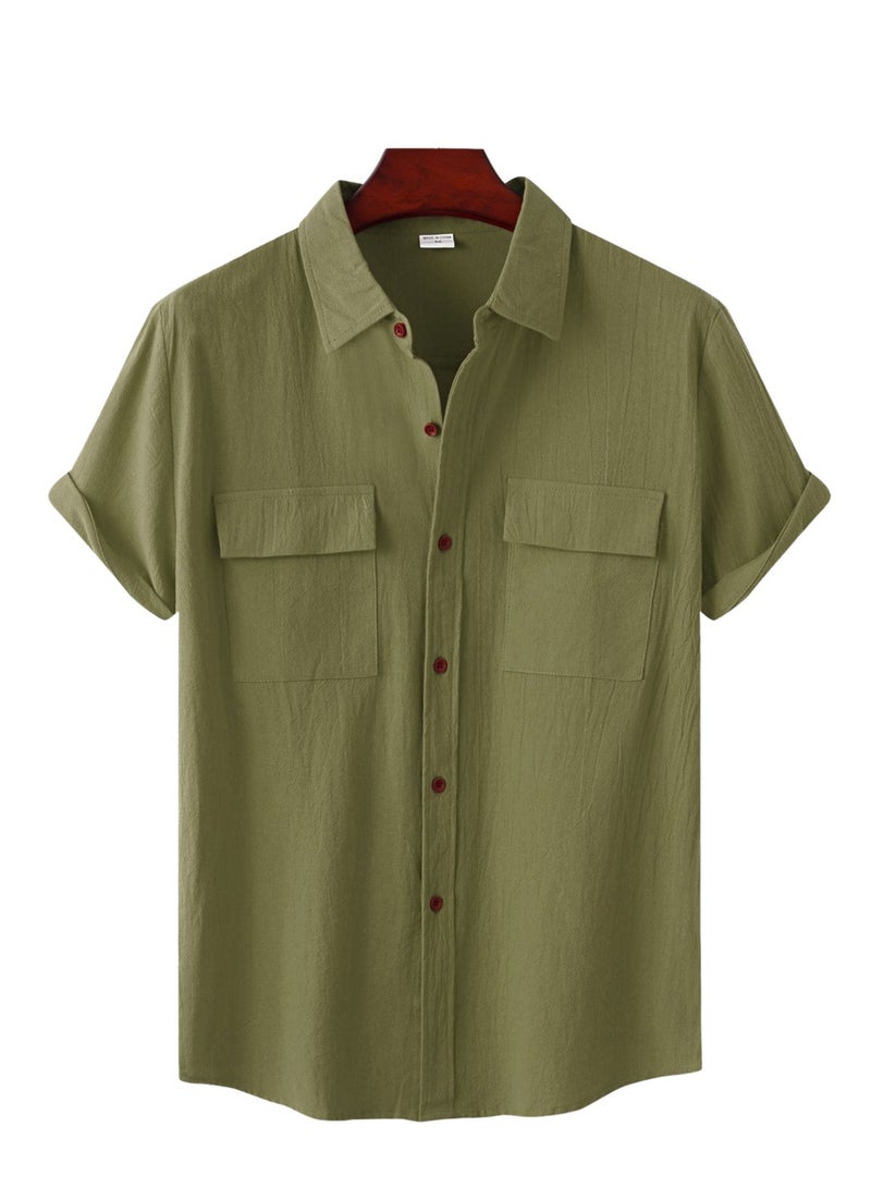 Summer new men's short-sleeved shirts men's casual shirts solid color half-sleeved tops  - Image 1
