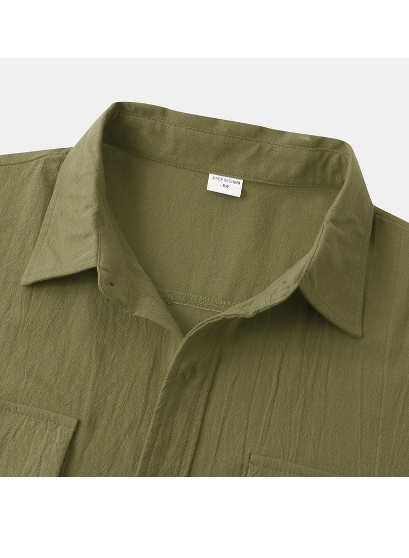Summer new men's short-sleeved shirts men's casual shirts solid color half-sleeved tops  - Image 3
