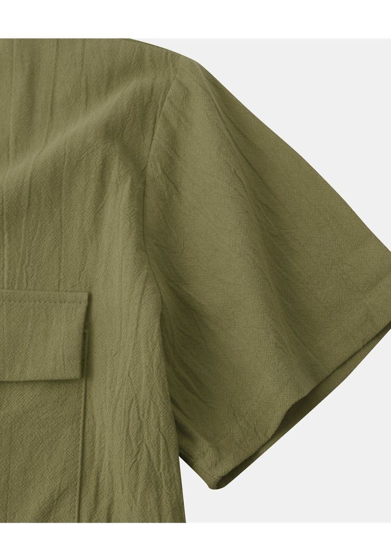 Summer new men's short-sleeved shirts men's casual shirts solid color half-sleeved tops  - Image 5