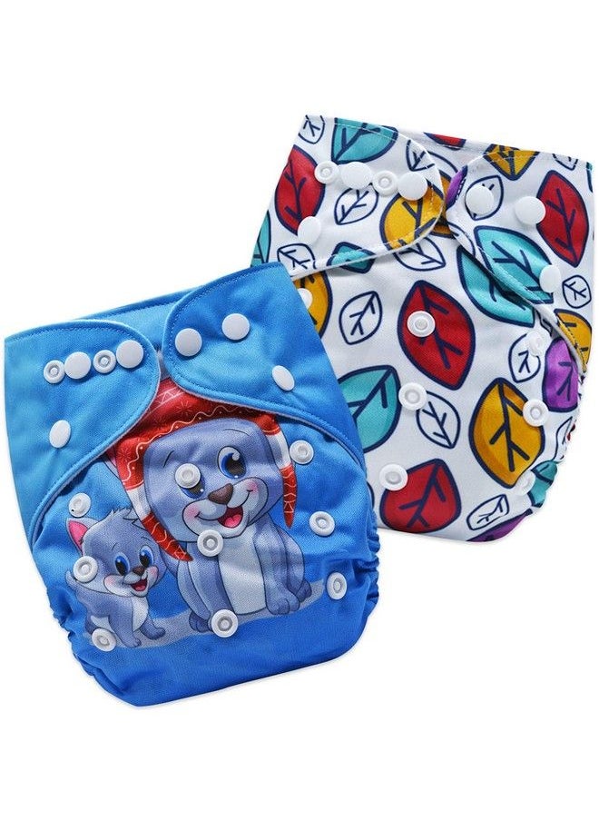 BEMBIKA - Cloth Diapers For Babies Washable Reusable Adjustable Sizes (2 Combo) (No Inserts Included) (Leaf + Baby Cat) - Image 1