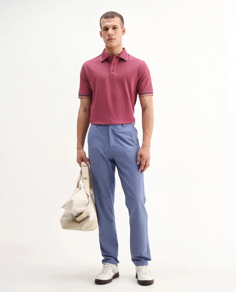 Rare Rabbit Rare Rabbit Men's Carter Pink Cotton Fabric Half Sleeve Spread Collar Regular Fit Plain Polo