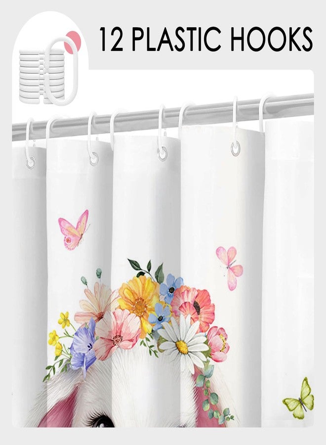 Mocsicka Easter Shower Curtain Easter Shower Curtains for Bathroom Rabbit Bathroom Decor Bunny Eggs Bath Curtain Cute Spring Gift with 12 Hooks (Multiple, 71x71inch) - Image 4