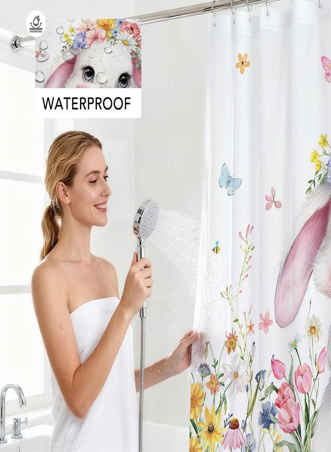 Mocsicka Easter Shower Curtain Easter Shower Curtains for Bathroom Rabbit Bathroom Decor Bunny Eggs Bath Curtain Cute Spring Gift with 12 Hooks (Multiple, 71x71inch) - Image 3