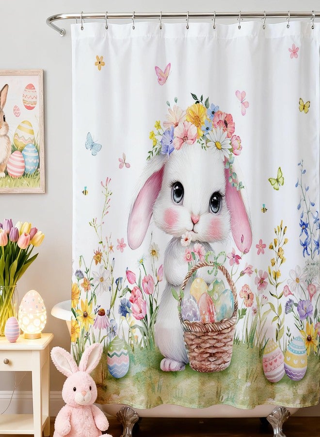 Mocsicka Easter Shower Curtain Easter Shower Curtains for Bathroom Rabbit Bathroom Decor Bunny Eggs Bath Curtain Cute Spring Gift with 12 Hooks (Multiple, 71x71inch) - Image 1