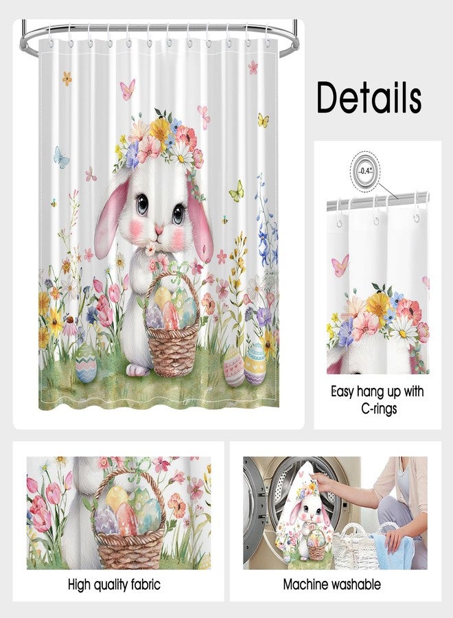 Mocsicka Easter Shower Curtain Easter Shower Curtains for Bathroom Rabbit Bathroom Decor Bunny Eggs Bath Curtain Cute Spring Gift with 12 Hooks (Multiple, 71x71inch) - Image 5