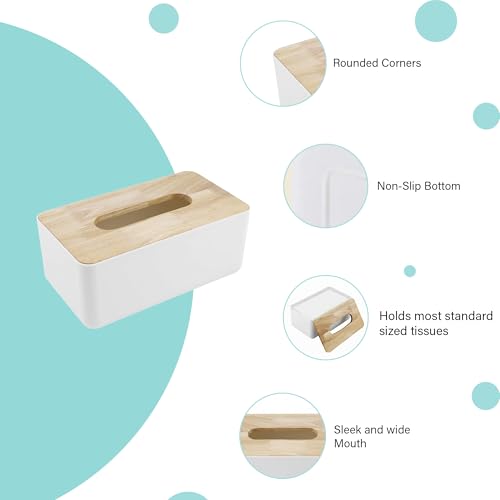 oddpod™ Modern Pine Wood & Plastic Tissue Paper Holder & Napkin Dispenser for Office, Living Room, Bedroom, Night Stand & Desk - White - Image 4