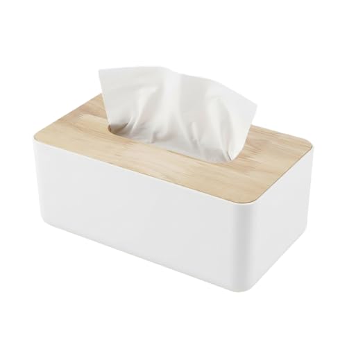 oddpod™ Modern Pine Wood & Plastic Tissue Paper Holder & Napkin Dispenser for Office, Living Room, Bedroom, Night Stand & Desk - White - Image 1