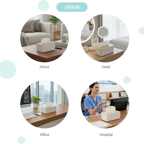 oddpod™ Modern Pine Wood & Plastic Tissue Paper Holder & Napkin Dispenser for Office, Living Room, Bedroom, Night Stand & Desk - White - Image 5