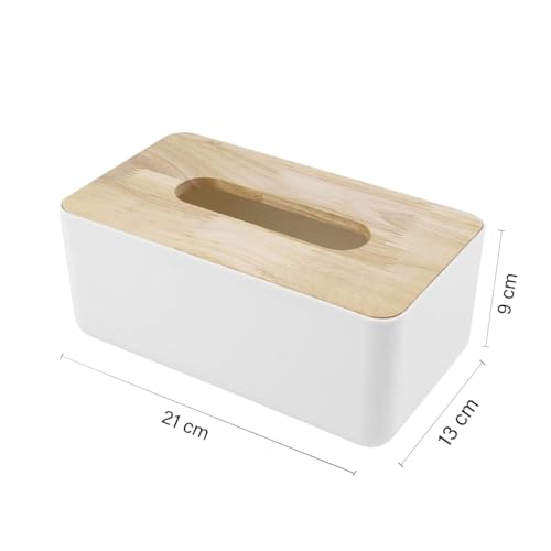 oddpod™ Modern Pine Wood & Plastic Tissue Paper Holder & Napkin Dispenser for Office, Living Room, Bedroom, Night Stand & Desk - White - Image 3