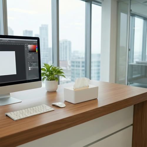 oddpod™ Modern Pine Wood & Plastic Tissue Paper Holder & Napkin Dispenser for Office, Living Room, Bedroom, Night Stand & Desk - White - Image 2