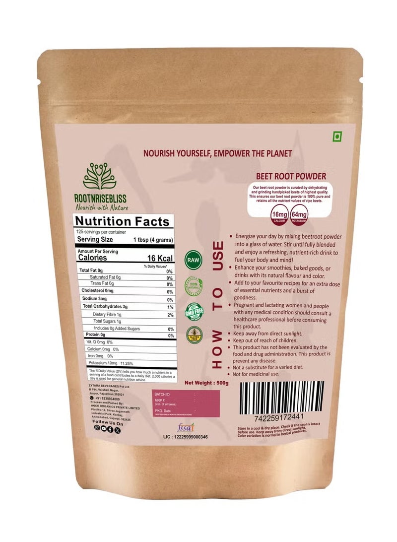 ROOTNRISEBLISS Natural Beetroot Powder 498g – 100% Pure Superfood for Energy, Heart Health & Blood Pressure Support. Antioxidant-Rich for Skin Glow, Detox & Performance. - Image 2