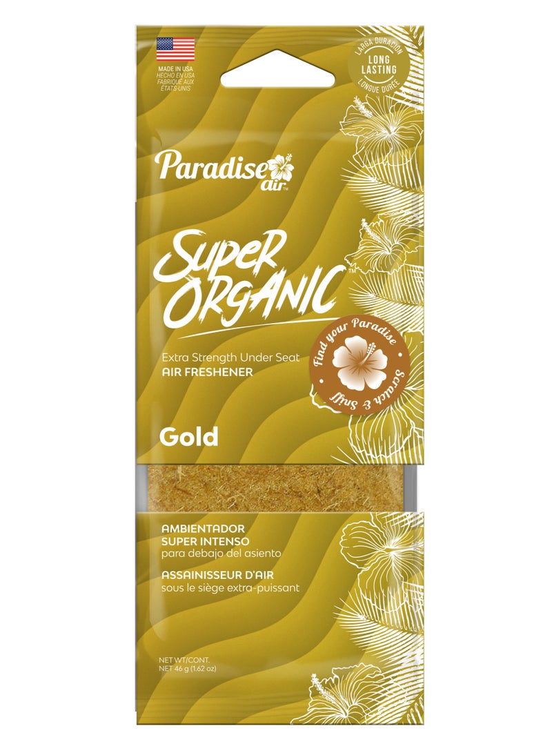 Paradise Air Super Organic Air Freshener - Gold Scent - Extra Strength Under Seat Scented Pad - 46g (1.62 oz) - Made in USA