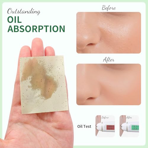 Kiwee 100Pcs Korean Face Blotting Paper for Oily Skin, Natural Linen Bloating Papers for Oily Face, Oil Absorbing Sheets for Face, with Built-in Mirror & Powder Puff Pad for Men and Women - Image 4