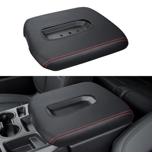 INTGET Leather Armrest Cover for 2019-2024 Chevy Silverado & GMC Sierra, Center Console Lid, Arm Rest Box Protector (Black Stitches, Jump Seat 2019-2024 Silverado/Sierra etc.) - Image 1