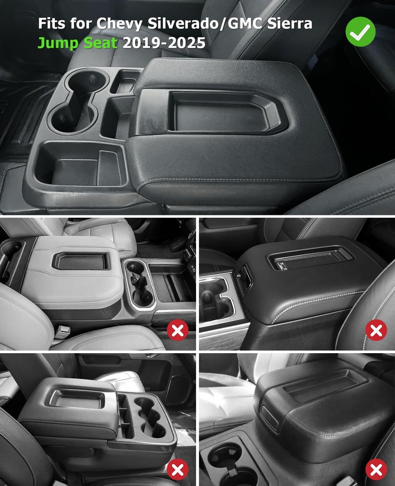 INTGET Leather Armrest Cover for 2019-2024 Chevy Silverado & GMC Sierra, Center Console Lid, Arm Rest Box Protector (Black Stitches, Jump Seat 2019-2024 Silverado/Sierra etc.) - Image 2