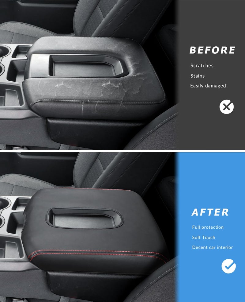 INTGET Leather Armrest Cover for 2019-2024 Chevy Silverado & GMC Sierra, Center Console Lid, Arm Rest Box Protector (Black Stitches, Jump Seat 2019-2024 Silverado/Sierra etc.) - Image 3