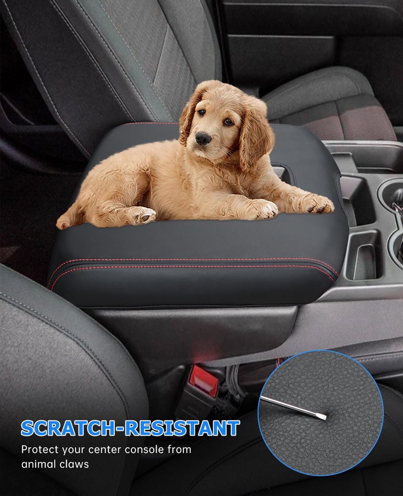 INTGET Leather Armrest Cover for 2019-2024 Chevy Silverado & GMC Sierra, Center Console Lid, Arm Rest Box Protector (Black Stitches, Jump Seat 2019-2024 Silverado/Sierra etc.) - Image 5