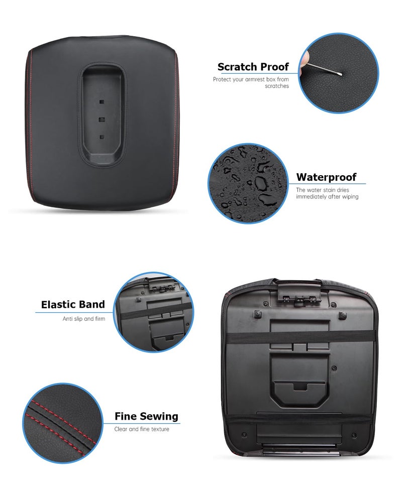 INTGET Leather Armrest Cover for 2019-2024 Chevy Silverado & GMC Sierra, Center Console Lid, Arm Rest Box Protector (Black Stitches, Jump Seat 2019-2024 Silverado/Sierra etc.) - Image 4