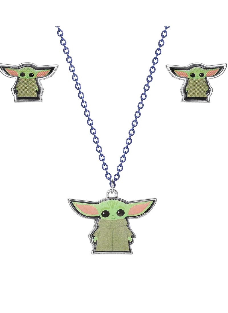 Disney Star Wars Mandalorian The Child Green, Black Costume Earring And Pendant Set SH00594L.PH