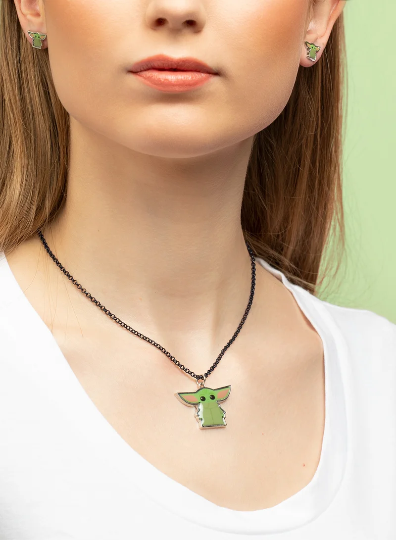 ديزني Star Wars Mandalorian The Child Green, Black Costume Earring And Pendant Set SH00594L.PH