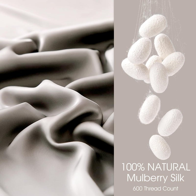 WLOSJ 100% Silk Pillow Cases 2 Pack Queen Size Mulberry Silk Pillowcase for Hair and Skin Set of 2 Highest Grade 6A Silk Soft Breathable Cooling with Hidden Zipper, Grey - Image 2
