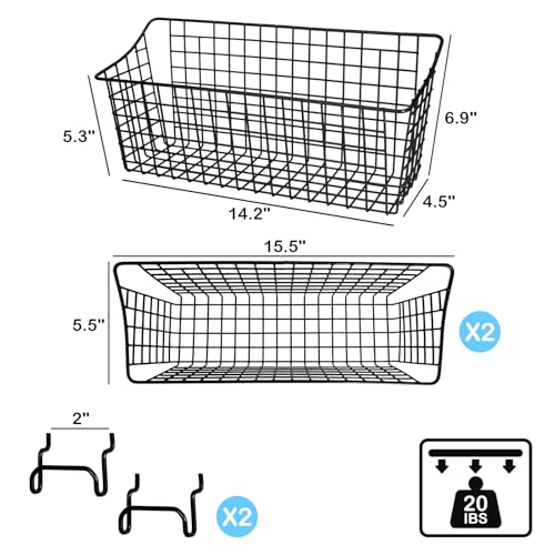 G.CORE 2 Pack Large Pegboard Baskets, Metal Shelves Hooks to 1/8" 1/4" Peg Boards, Peg Board Baskets Bins Set - Organize Tools Workbench Accessories Garage Storage Wall Mount Organizer Attachments - Image 3
