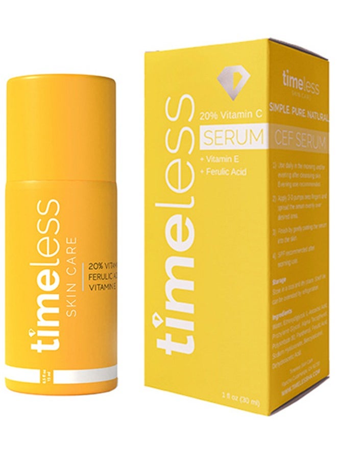 Skin Care 20% Vitamin C + E Ferulic Acid Serum - 30ML - Lightweight, Non-Greasy Formula - Use Daily to Brighten, Restore & Correct Skin - Recommended for All Skin Types