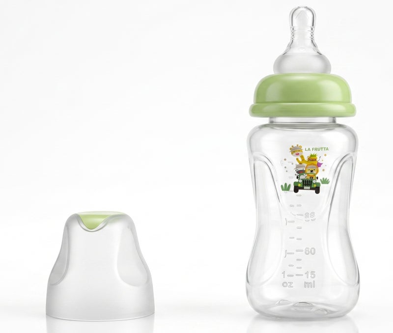 La Frutta La Fruta Comfort Plastic Bottle, Anti-Colic Air System for 0+ Months, 160ml Capacity, with Soft Silicone Teat, BPA-Free - Green - Image 1