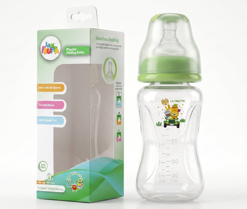 La Frutta La Fruta Comfort Plastic Bottle, Anti-Colic Air System for 0+ Months, 160ml Capacity, with Soft Silicone Teat, BPA-Free - Green - Image 3