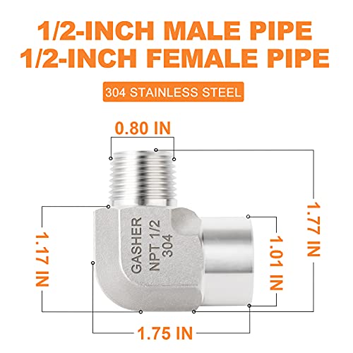 GASHER 2Pcs Stainless Steel Pipe Fitting 90 Degree Barstock Street Elbow,1/2-Inch Male Pipe x 1/2-Inch Female Pipe - Image 4