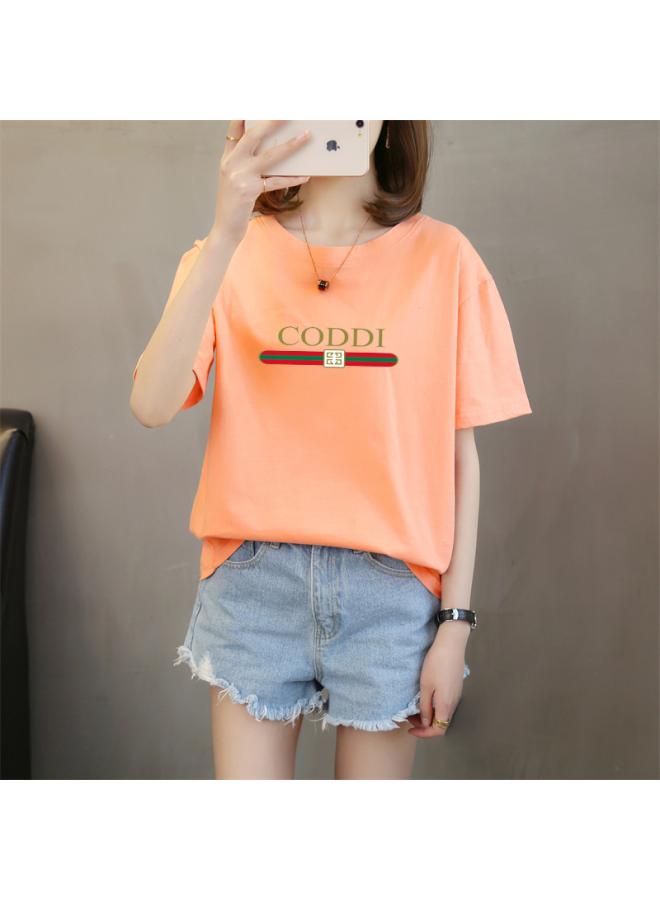 Song Feng Ya Summer New Cotton Short-sleeved T-shirt Women's Korean-style Round Neck Printed Top Fashionable Loose Large Size Women's Fashion 