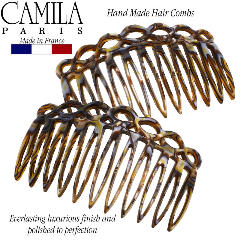Camila Paris CP3141 French Hair Side Comb Small Handmade Onyx French Twist Hair Combs Decorative, Strong Hold Hair Clips for Women Bun Chignon Up-Do Styling Girls Hair Accessories, Made in France - Image 3