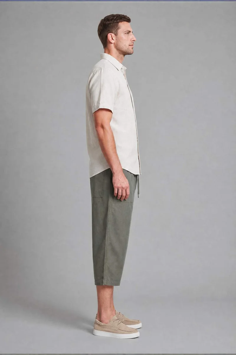Defacto  Regular Fit Elastic Tie Waist Cotton Capri Trousers for Men | Best Price UAE