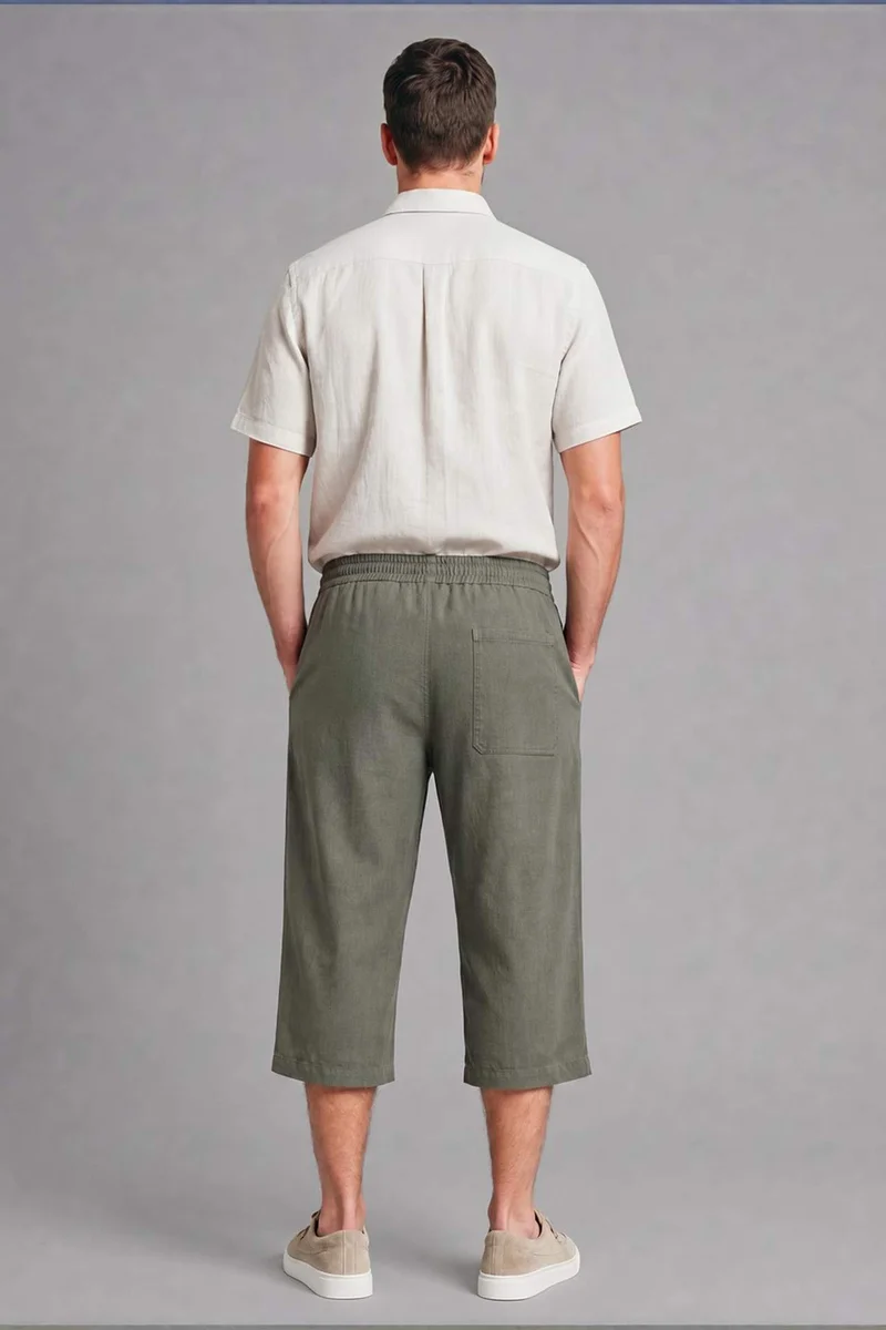 Defacto  Regular Fit Elastic Tie Waist Cotton Capri Trousers for Men | Best Price UAE