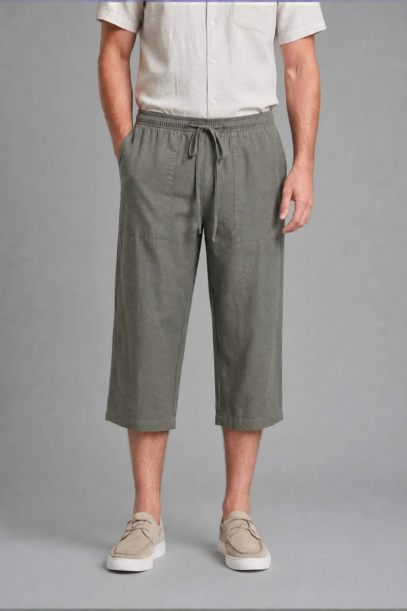 Defacto  Regular Fit Elastic Tie Waist Cotton Capri Trousers for Men | Best Price UAE