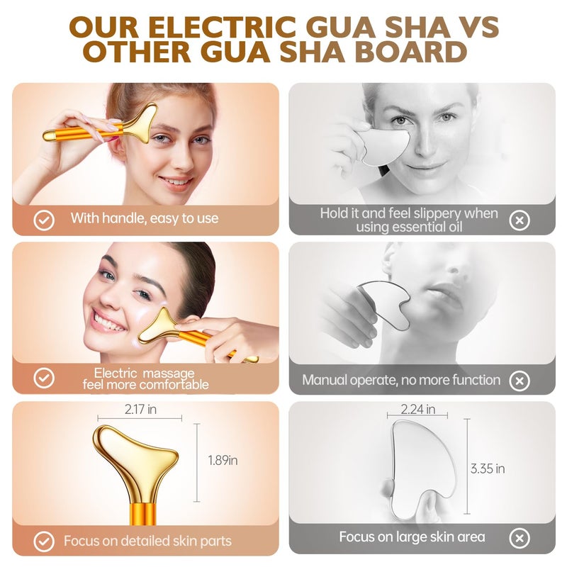 Amirce 2-in-1 Gua Sha and Ice Roller Facial Tools, Electric Face Massager Device for Eye, Jaw, Scalp, Neck, Gold - Image 4