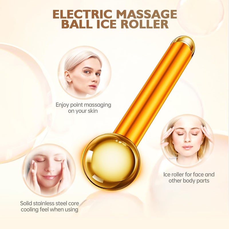 Amirce 2-in-1 Gua Sha and Ice Roller Facial Tools, Electric Face Massager Device for Eye, Jaw, Scalp, Neck, Gold - Image 3
