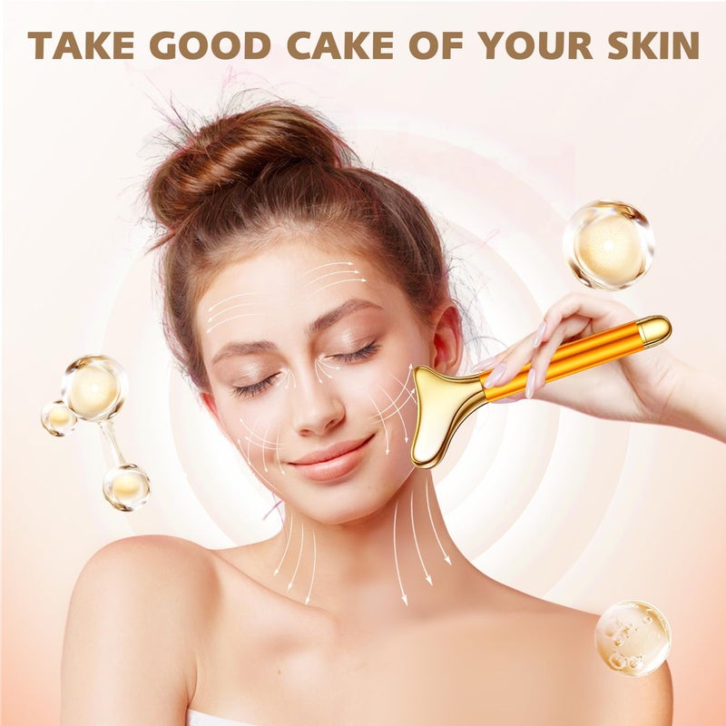 Amirce 2-in-1 Gua Sha and Ice Roller Facial Tools, Electric Face Massager Device for Eye, Jaw, Scalp, Neck, Gold - Image 5
